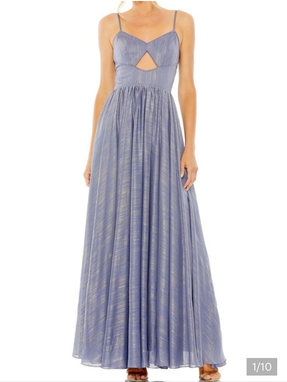 Ieena For Mac Duggal 49738 Blue And Gold Threaded Maxi Dress